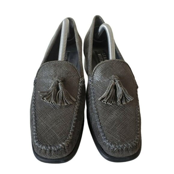 Stuart Weitzman Gray Leather Square Toe Pumps 6AAA Slip-On 90s Business Casual - Picture 4 of 11